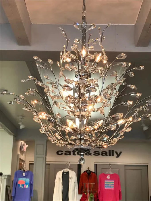 Gold/Silver/Brown Twig Branch Crystal Leaf Chandelier