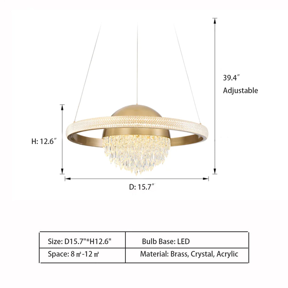 Lustre planétaire de luxe léger en finition laiton pour salle à manger