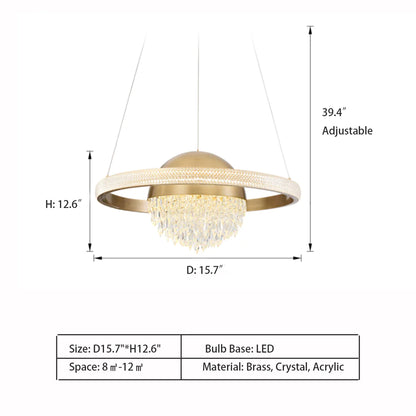 Lustre planétaire de luxe léger en finition laiton pour salle à manger