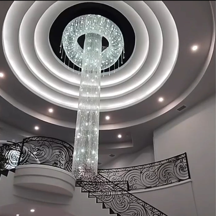 Super Large Light Luxury Jump Floor Spiral Staircase Chandelier For Hotels, Villas.