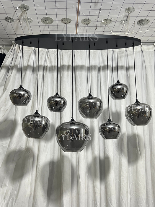 Lampadario in vetro grigio fumé per bar/sala da pranzo