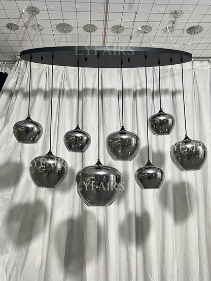 Lampadario in vetro grigio fumé per bar/sala da pranzo