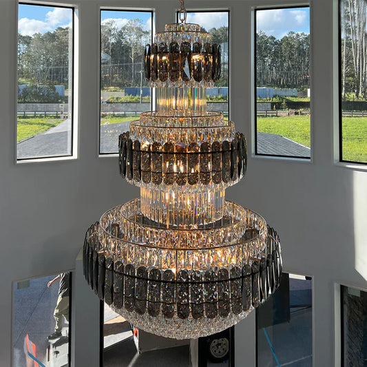 Lustre en cristal gris fumé et transparent Golden Era Grand Cascade Fountain pour haut plafond