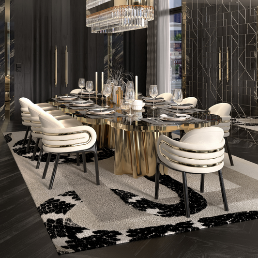 Sedia bianca moderna ed elegante per sala da pranzo con elementi dorati sorprendenti 