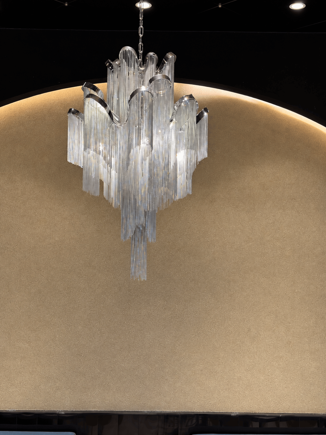 Contemporary Luxury Silver Stainless Steel Waterfall Tassel Chandelier