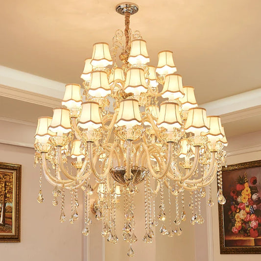 Lampadario di cristallo a più livelli di lusso extra large per soggiorno/sala da pranzo