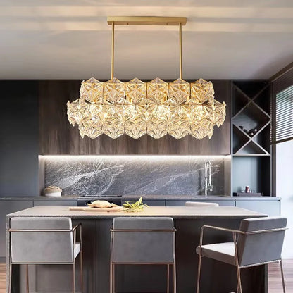Modern Rectangle Crystal Pendant Chandelier for Dining Table/Kitchen Island/Bar