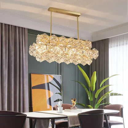 Modern Rectangle Crystal Pendant Chandelier for Dining Table/Kitchen Island/Bar