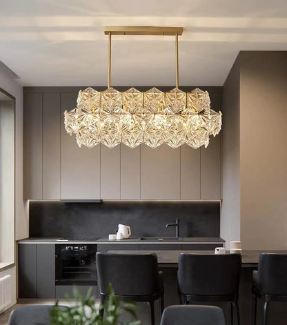 Modern Rectangle Crystal Pendant Chandelier for Dining Table/Kitchen Island/Bar