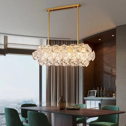 Modern Rectangle Crystal Pendant Chandelier for Dining Table/Kitchen Island/Bar