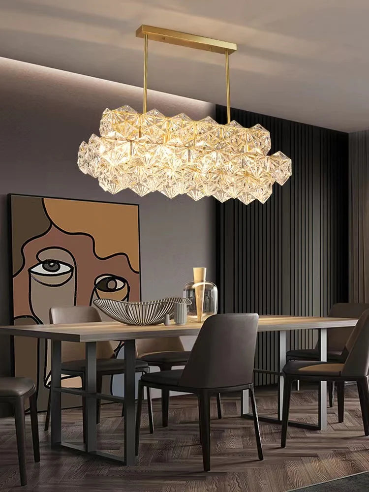 Modern Rectangle Crystal Pendant Chandelier for Dining Table/Kitchen Island/Bar