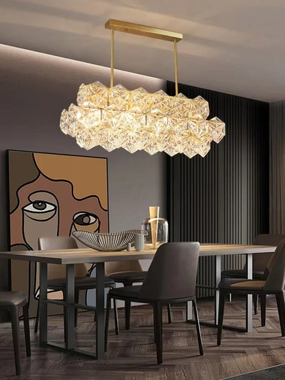 Modern Rectangle Crystal Pendant Chandelier for Dining Table/Kitchen Island/Bar