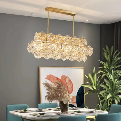 Modern Rectangle Crystal Pendant Chandelier for Dining Table/Kitchen Island/Bar