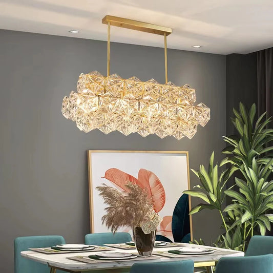 Modern Rectangle Crystal Pendant Chandelier for Dining Table/Kitchen Island/Bar
