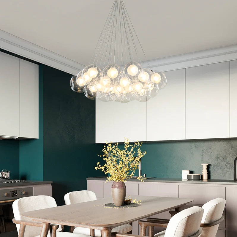 Lampadario moderno con sfere di vetro e luci a bolla di grandi dimensioni per soggiorno/sala da pranzo/negozio di abbigliamento 