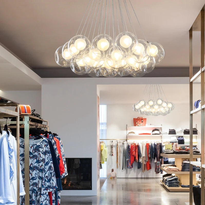 Lampadario moderno con sfere di vetro e luci a bolla di grandi dimensioni per soggiorno/sala da pranzo/negozio di abbigliamento 