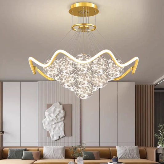 Modern Round Full Sky Star Light Transparent Glass Ball Chandelier for Living/Dining Room/Bedroom