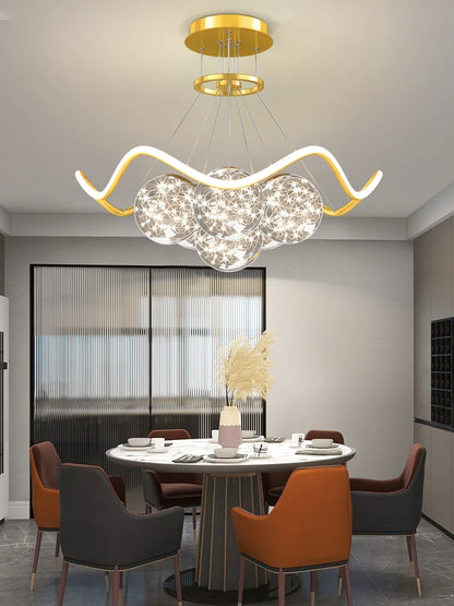Modern Round Full Sky Star Light Transparent Glass Ball Chandelier for Living/Dining Room/Bedroom