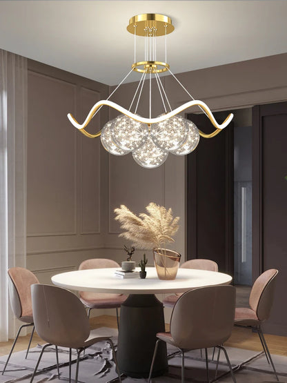 Modern Round Full Sky Star Light Transparent Glass Ball Chandelier for Living/Dining Room/Bedroom