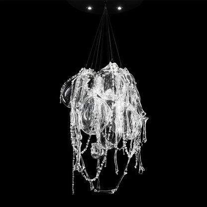 Modern Round Full Sky Star Light Transparent Glass Ball Chandelier for Living/Dining Room/Bedroom