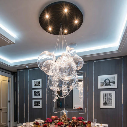 Modern Round Full Sky Star Light Transparent Glass Ball Chandelier for Living/Dining Room/Bedroom