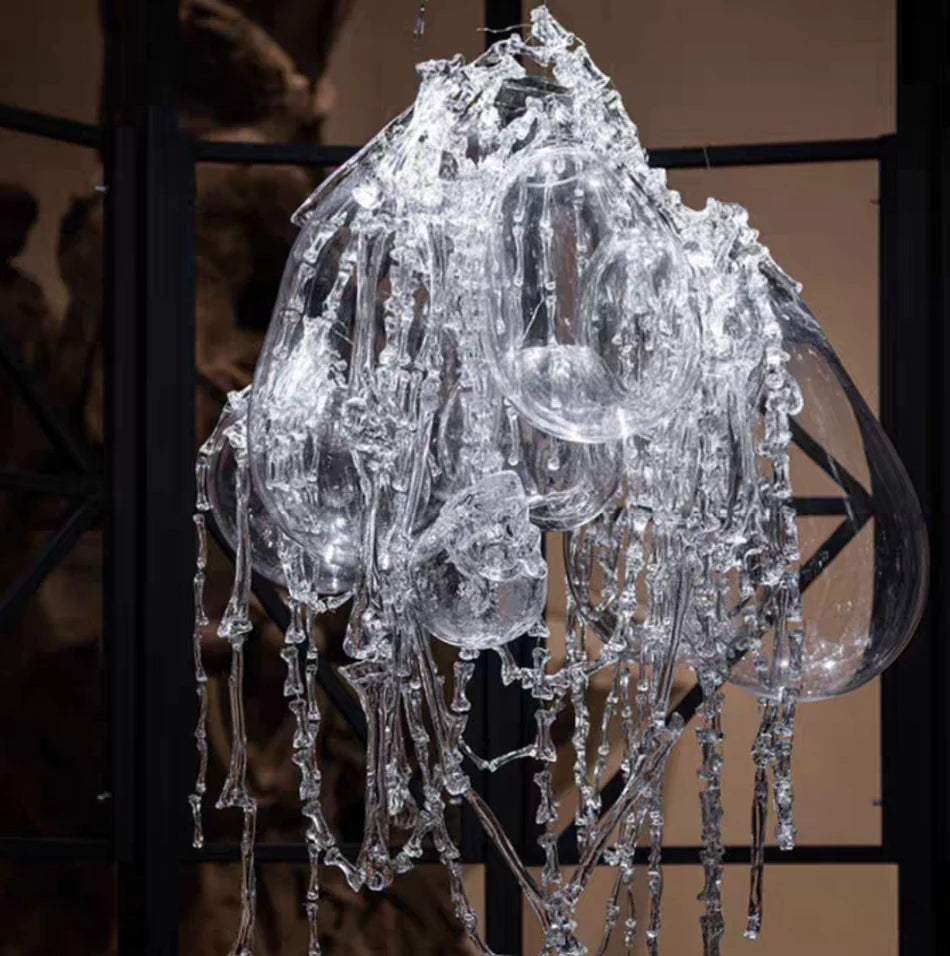 Modern Round Full Sky Star Light Transparent Glass Ball Chandelier for Living/Dining Room/Bedroom