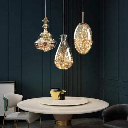 Lampada a sospensione moderna in vetro grigio con cielo stellato per sala da pranzo/bar/isola della cucina