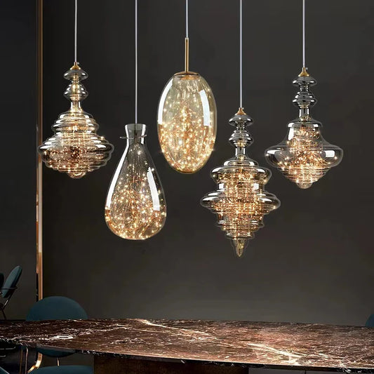 Modern Gray Glass Starry Sky Pendant Light Fixture for Dining Room/Bar/Kitchen Island
