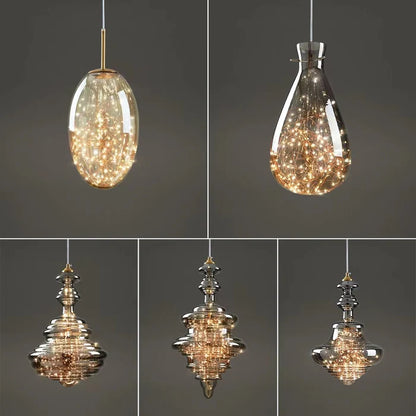 Lampada a sospensione moderna in vetro grigio con cielo stellato per sala da pranzo/bar/isola della cucina