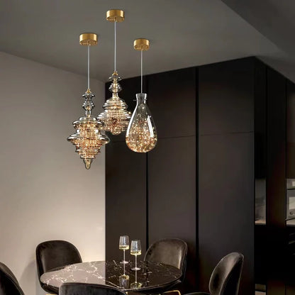 Lampada a sospensione moderna in vetro grigio con cielo stellato per sala da pranzo/bar/isola della cucina