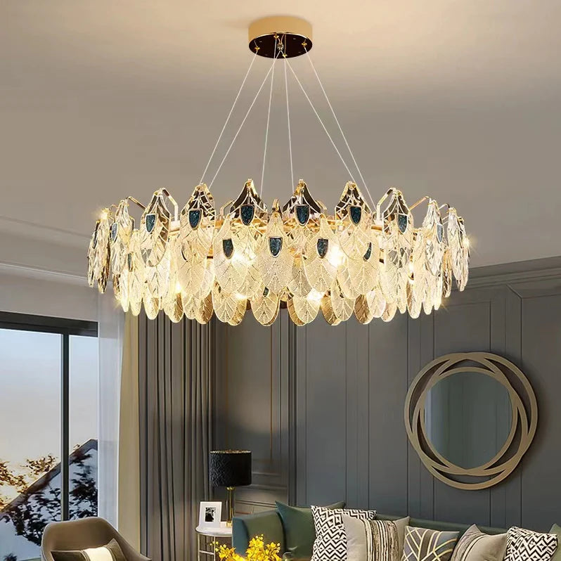 Modern Feather Crystal Pendant Abalone Shell Chandelier Suit for Living/Dining Room/Bedroom