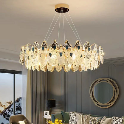 Modern Feather Crystal Pendant Abalone Shell Chandelier Suit for Living/Dining Room/Bedroom