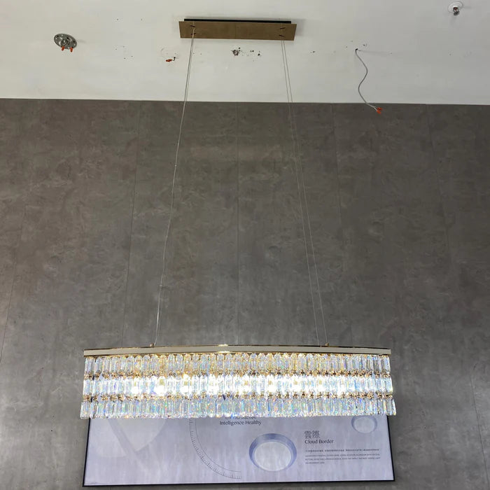 Luxury Rectangle Crystal Chandelier with White Leather for Dining Room/Kitchen Island