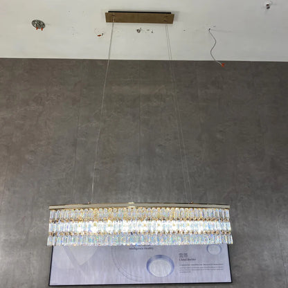 Luxury Rectangle Crystal Chandelier with White Leather for Dining Room/Kitchen Island