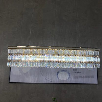 Luxury Rectangle Crystal Chandelier with White Leather for Dining Room/Kitchen Island