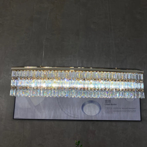 Luxury Rectangle Crystal Chandelier with White Leather for Dining Room/Kitchen Island