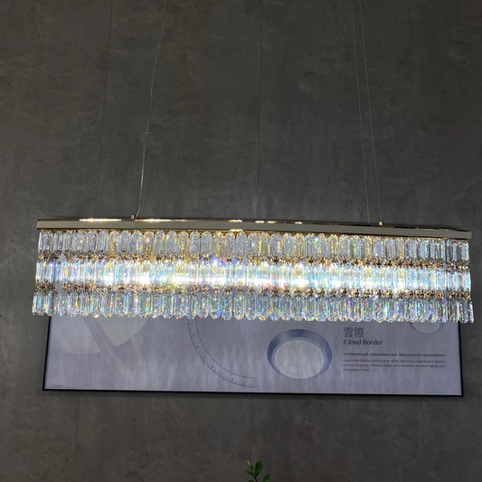 Luxury Rectangle Crystal Chandelier with White Leather for Dining Room/Kitchen Island