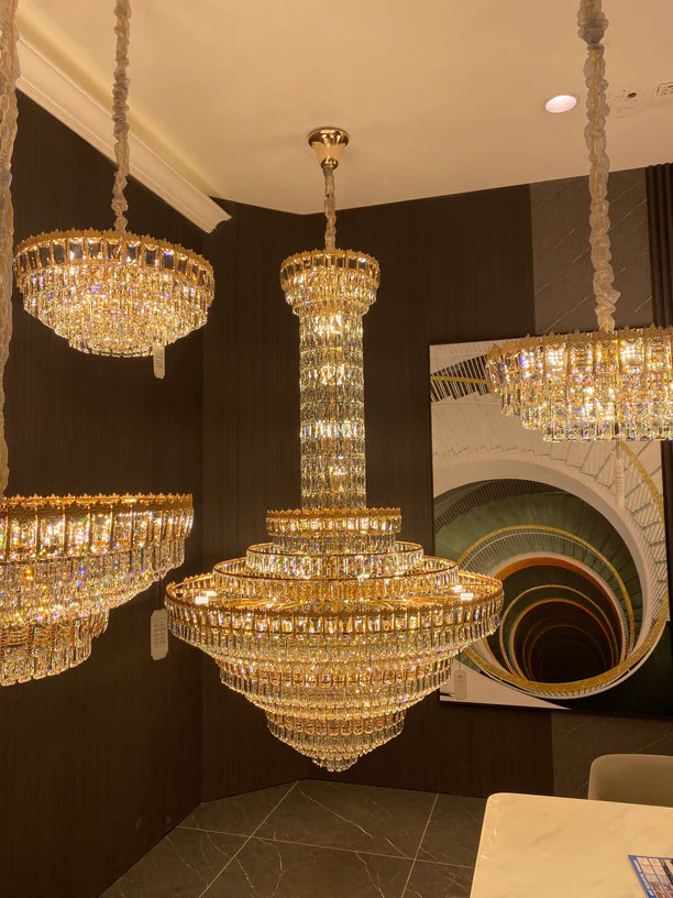 Lampadario di cristallo di lusso a più livelli extra large per soggiorno/atrio/lobby con soffitto alto 