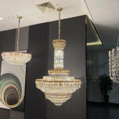 Lampadario di cristallo di lusso a più livelli extra large per soggiorno/atrio/lobby con soffitto alto 