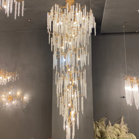 Lampadario extra large a forma di ramo di albero di ghiacciolo di cristallo per scale/corridoio