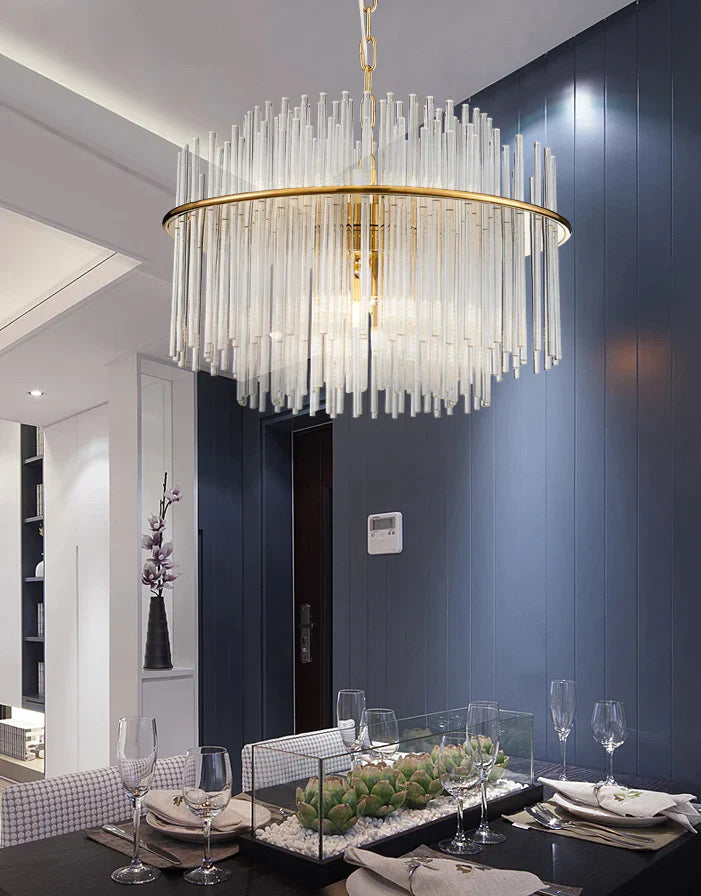 Light Luxury Tiered Crystal Rod Pendant Chandelier for Living/Dining Room