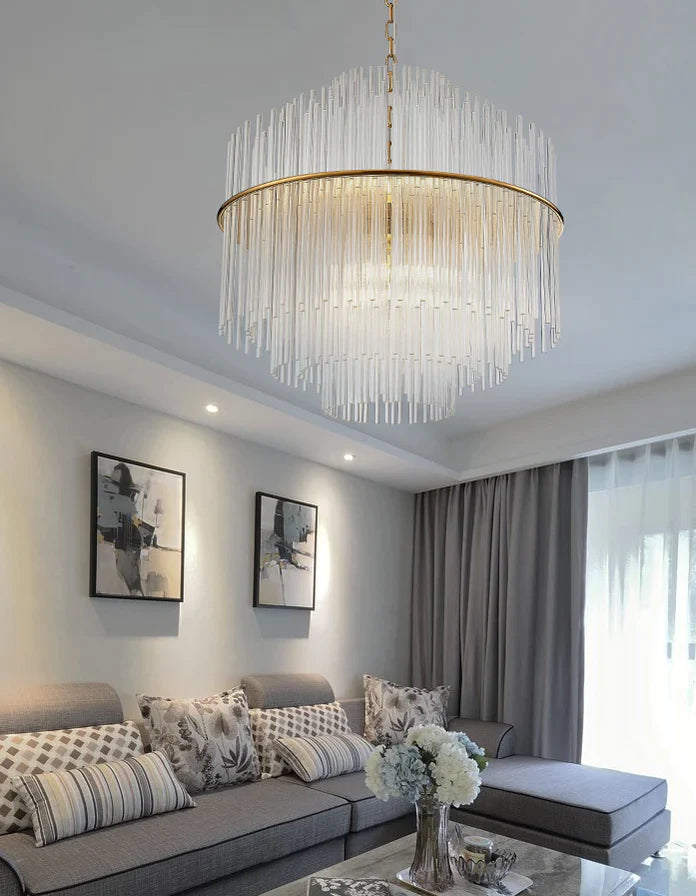 Light Luxury Tiered Crystal Rod Pendant Chandelier for Living/Dining Room