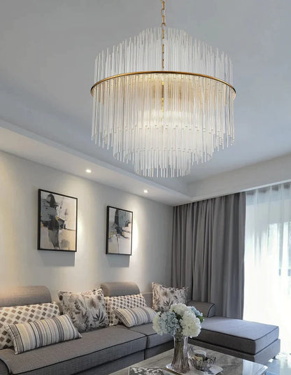 Light Luxury Tiered Crystal Rod Pendant Chandelier for Living/Dining Room