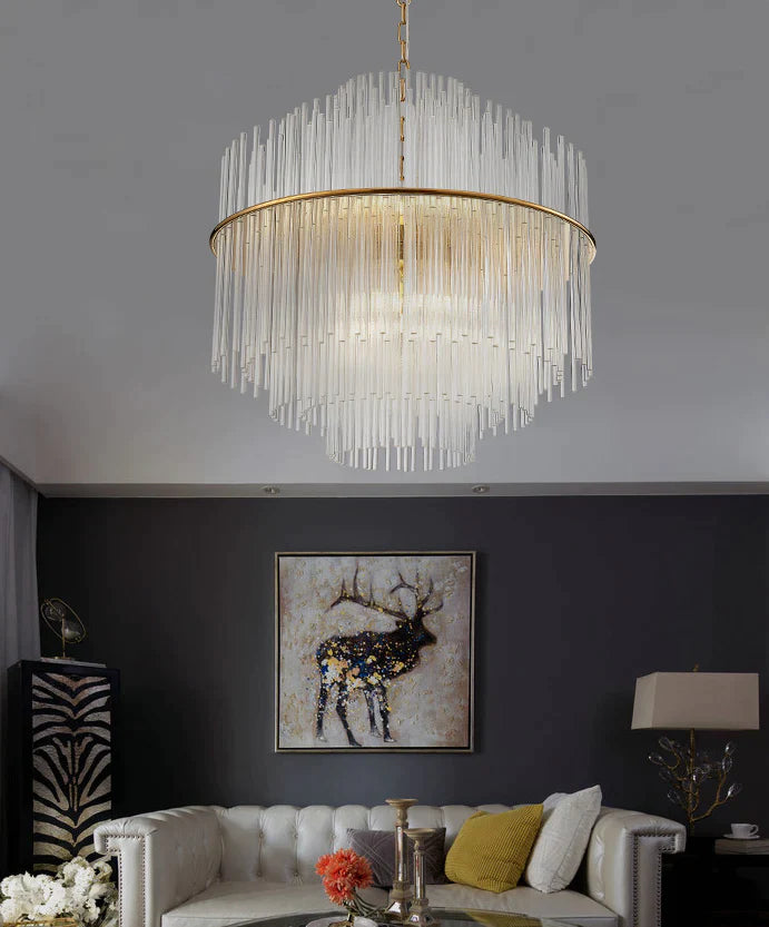 Light Luxury Tiered Crystal Rod Pendant Chandelier for Living/Dining Room