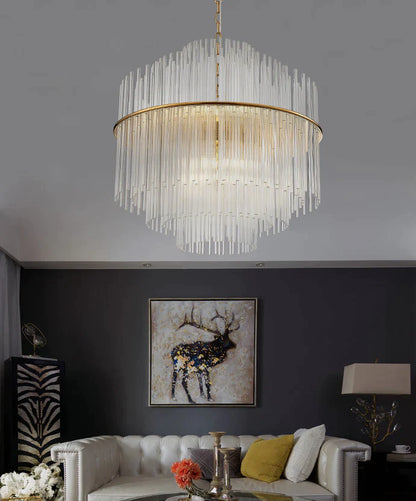 Light Luxury Tiered Crystal Rod Pendant Chandelier for Living/Dining Room
