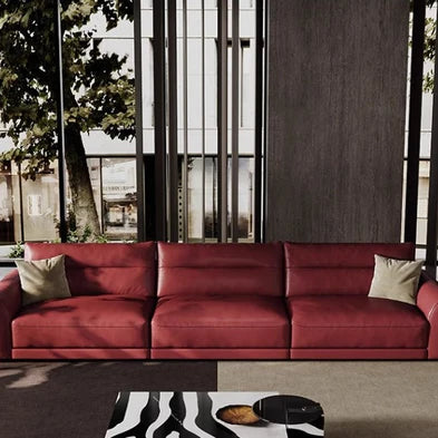 Straight Back Modular Leather Sofa