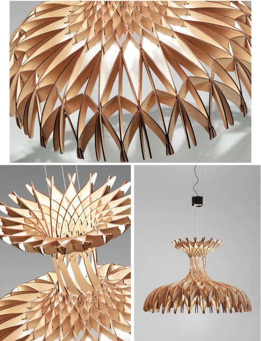 Aesthetic Hand-made Wood Dome Pendant Chandelier for Restaurant/Cafe/Dining Room
