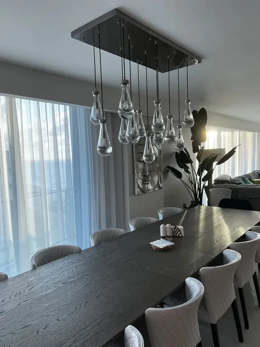 Lampadario moderno in cristallo a goccia con baldacchino rettangolare