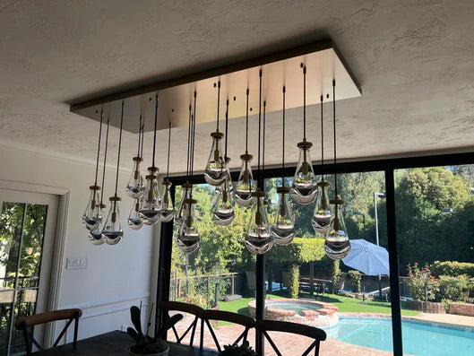 Lampadario moderno in cristallo a goccia con baldacchino rettangolare