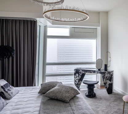 Modern Style Rings Brass & Natural Quartz Crystal Chandelier in Brass/Black Finish